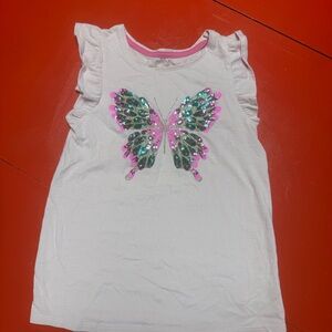 CYNTHIA ROWLEY PINK SLEEVELESS RUFFLE SEQUIN BUTTERFLY TOP